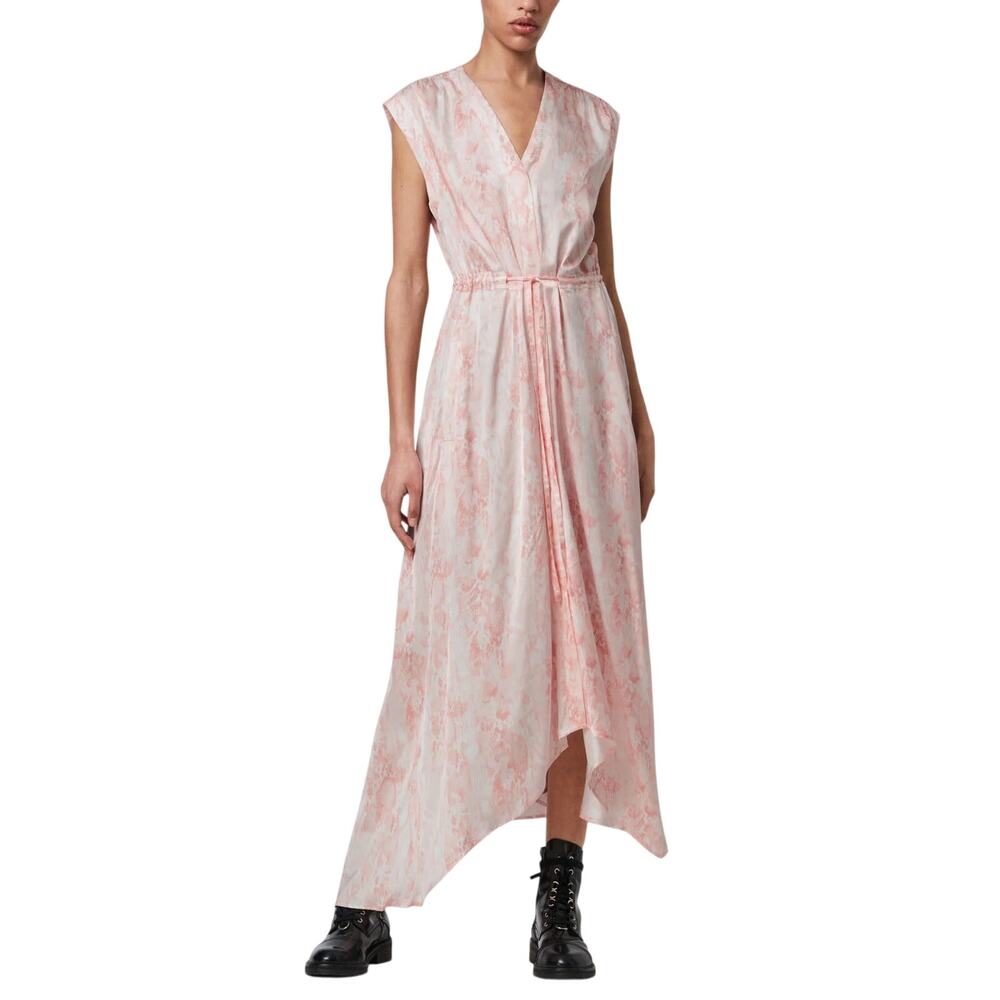 AllSaints Tate Masala Snake Print Asymmetrical Maxi Dress Size US 2